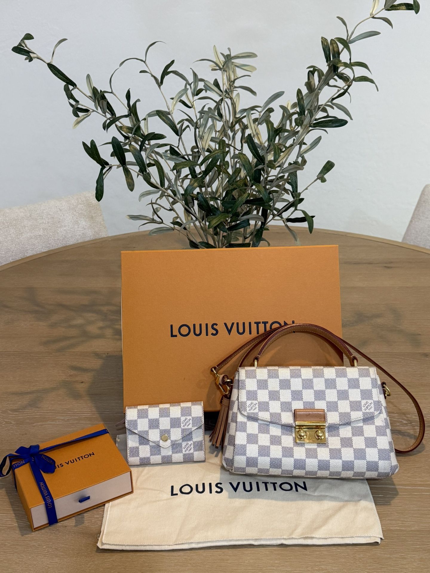Louis Vuitton Croisette Damier Azur Shoulder Bag & Matching Tri-Fold Victorine Wallet Pink
