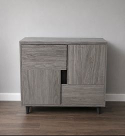 New Gray Storage Accent Cabinet with Red Pop Color