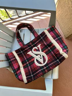 Victorias Secret Tartan Plaid Holiday Flannel Tote Bag Flawless Fast Shipping!
