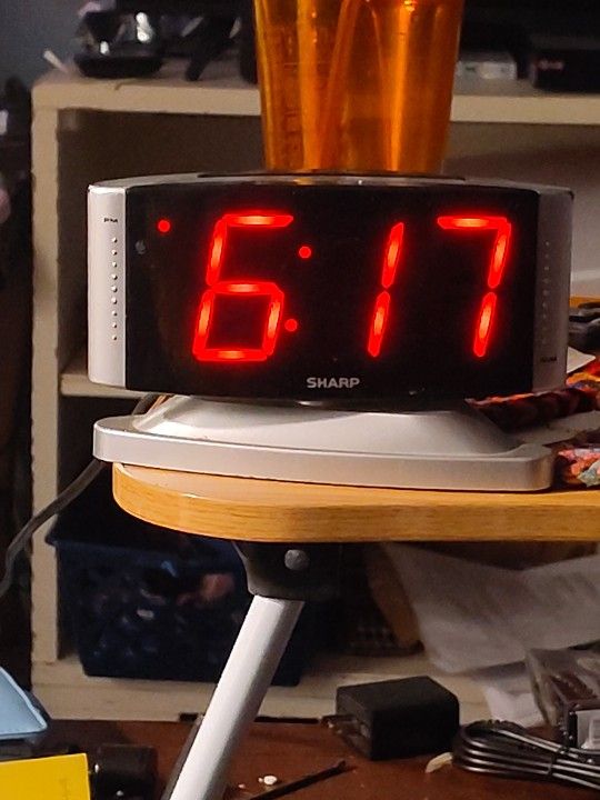 Sharp LED Digital Alarm Clock, Swivel Base, Silver Case, Red Display, SPC033D