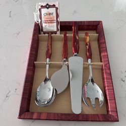 Vintage Glo-hill Maplewood Canada 4 piece serving / salad set Unused in box exc cond