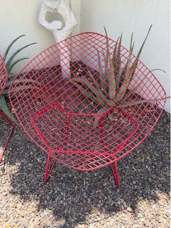 Set of 4 Red Mid-Century Modern Metal Chairs