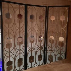 VERY HEAVY - Iron Folding 3 Panel Room Divider W/ Mirrors
6 Feet Tall by 54 inch Wide.
