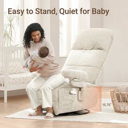 New-MAMAZING Nursery Chair Silent Rocking Ergonomic Removable Swivel Glider Recliner, Adjustable Armrests & Headrest, White
