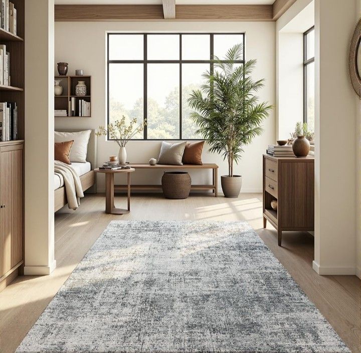 Area Rug 8x10 Washable Rug Light Grey for Living Room, Dining Room, Bedroom, Large Carpet