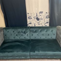 Very beautiful blue/teal tuff velvet futon sofa (queen)
