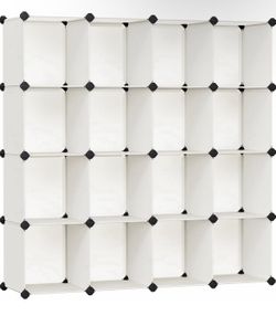 SONGMICS Cube Storage Organizer Book Shelf Closet Organizer Set of 16 Plastic Cubes - Cream White