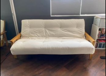 Somette Queen-size Wood Futon Frame with Nirvana Futons Plush, Comfortable Queen Futon, Ivory Twill