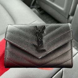 YSL Monogram Small Flap Wallet in Grained Leather
