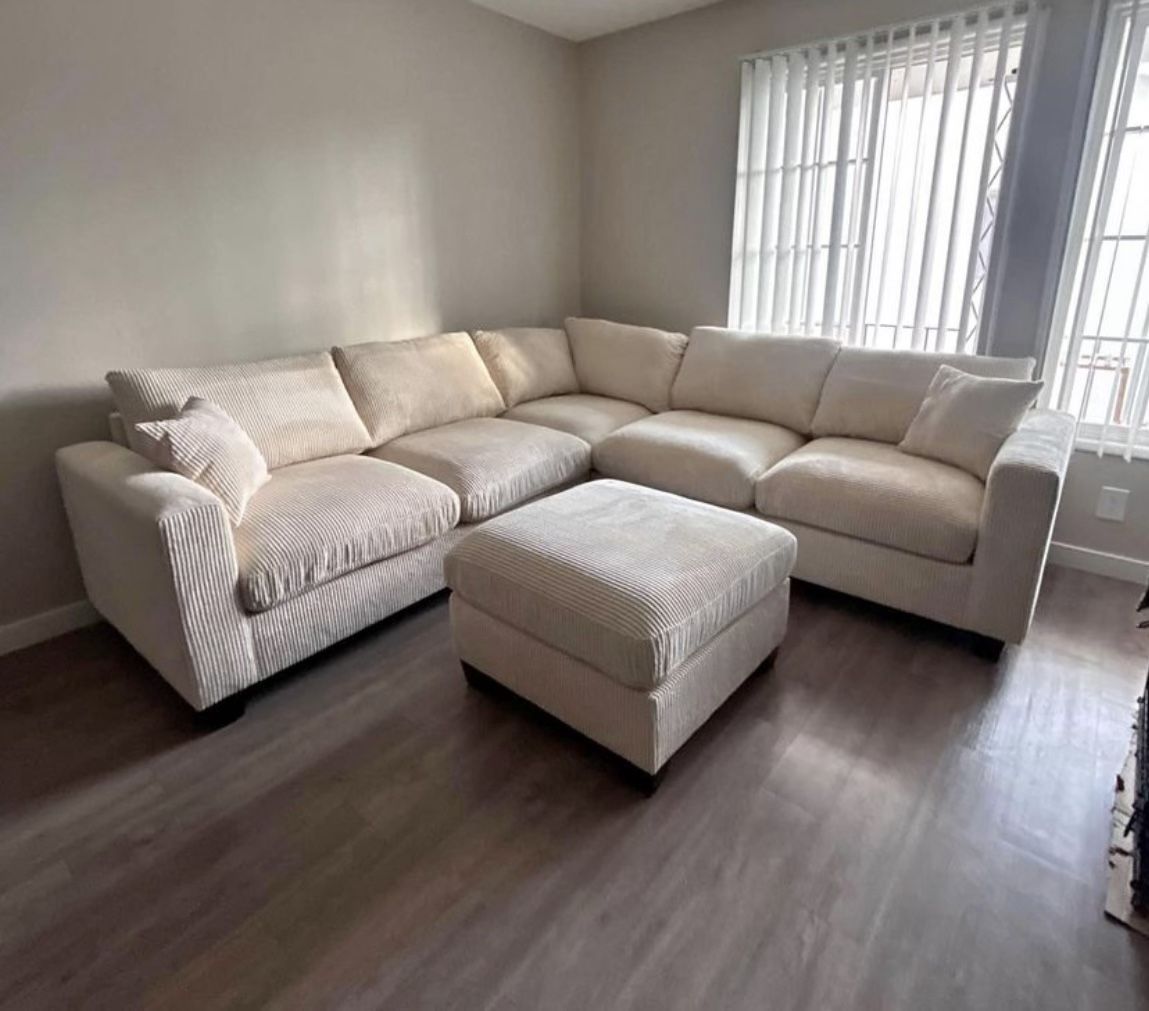 Corduroy Sectional Sofa With Ottoman