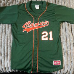 Rawlings University Of Miami Hurricanes Vintage Baseball Jersey 