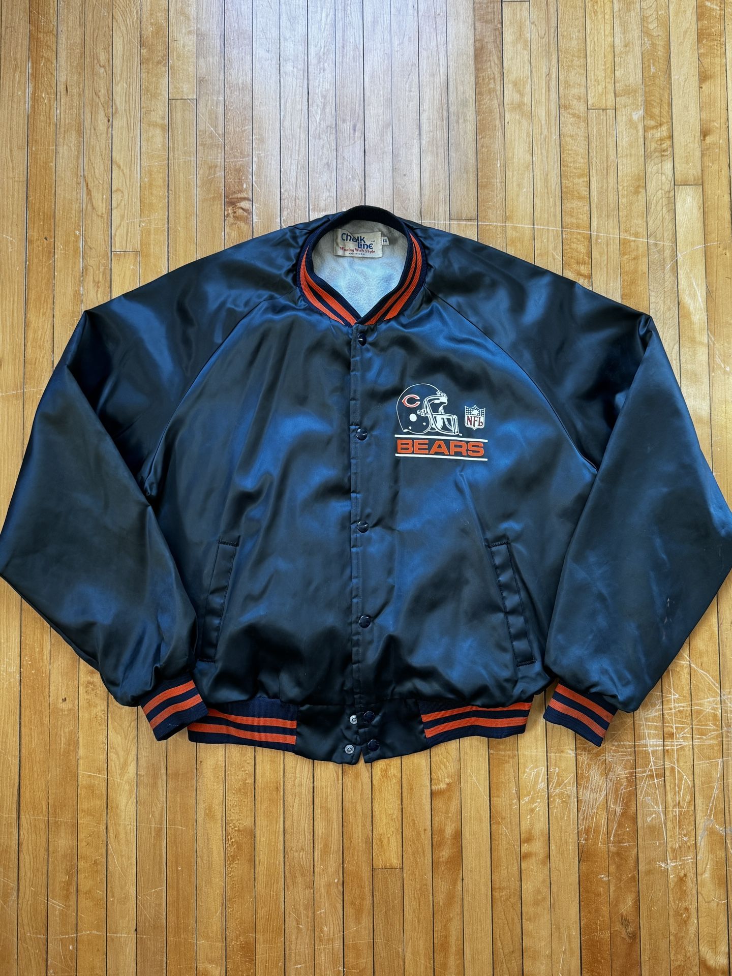 VTG 80s Chicago Bears Chalk Line Bomber Satin Style Jacket Sz. XXL