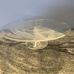 Kosta  Boda Cake Stand With White Swirl