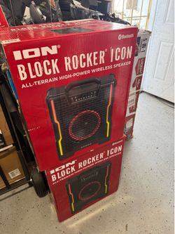 New Mister & Iron speakers in the box; includes microphone and stand.