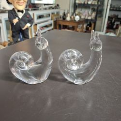 Beautiful Pair Of Clear Crystal Glass Snail 🐌  Paperweights By Caravan 4"H X 3"W