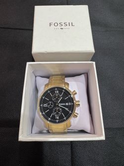 Fossil Rhett BQ1702 Gold Chronograph Men’s Watch + Box Extra Links – Needs Battery