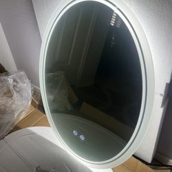 BuLife 28 x 20 inch Oval LED Bathroom Mirror Anti-Fog 3 Colors Light Dimmable Wall Mounted Lighted Bathroom