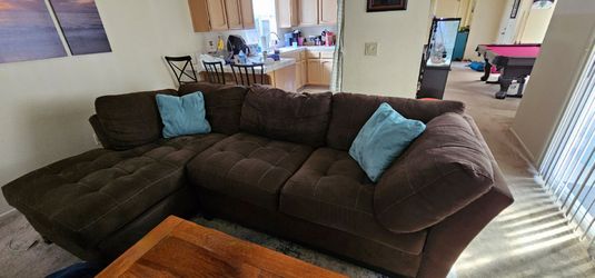 Brown microfiber couch sectional chaise