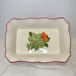 Pioneer Woman Poinsettia Scalloped Baking Casserole Stoneware Serving Dish 14in