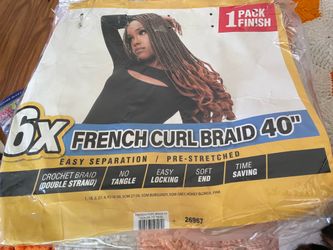 Zury Sis French Curl Braid 6X, a synthetic crochet braid pack featuring pre-stretched, 100% handmade hair with soft, tangle-free ends for a complete s