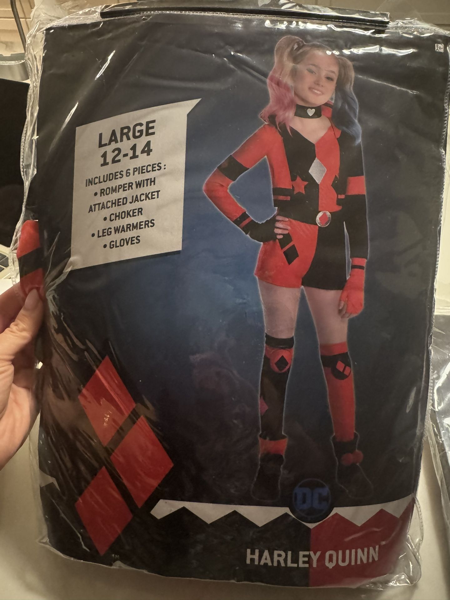 2 youth harley quinn costumes, L & XL