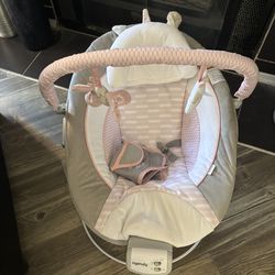 Ingenuity Soothing Baby Bouncer Infant Seat with Vibrations, -Toy Bar & Sounds, 0-6 Months Up to 20 lbs (Pink Flora the Unicorn)