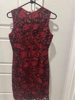 Red floral lace dress
