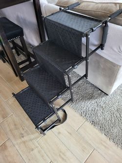 Folding Dog Stairs, Portable Dog Ramps with Non-Slip Surface, 4 Steps, Black, Oxford Cloth & Steel