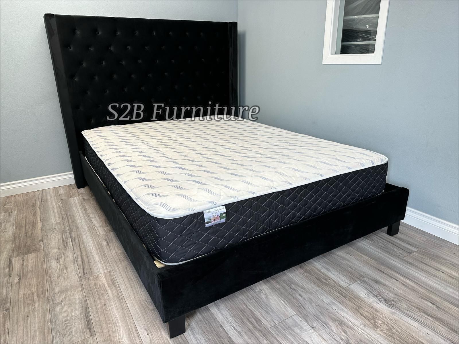 Queen Black Chanelle Wingback Bed With Ortho Mattress Included