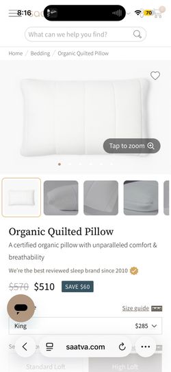 Saatva organic quilted pillow high loft x2