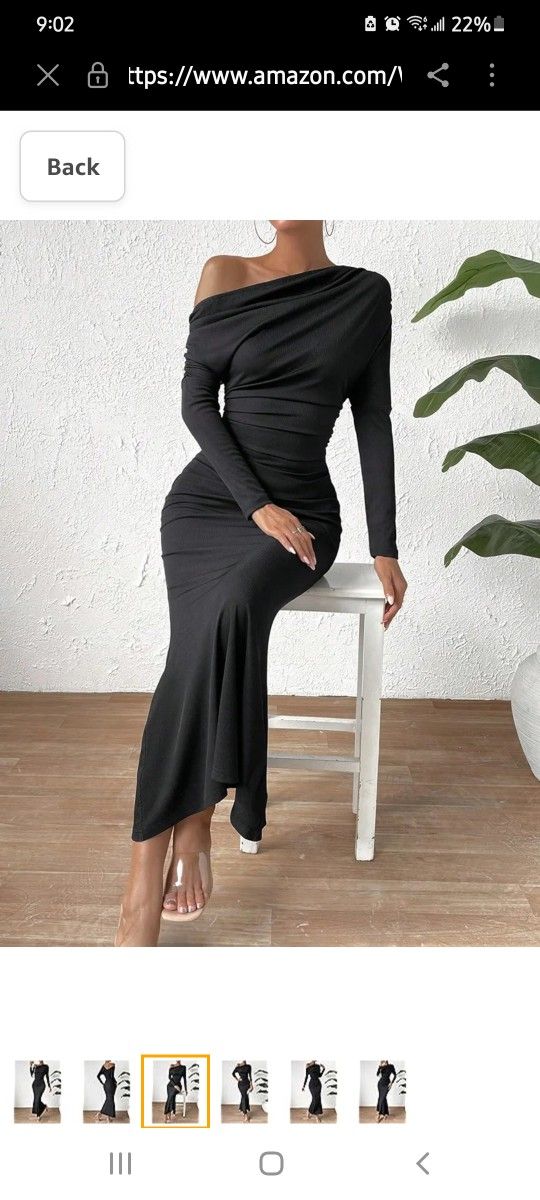 Black Women's Dresses Solid Asymmetrical Neck Ruched Mermaid Hem Dress Dress for Women Black