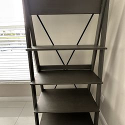 Gray 4 Tier Ladder Shelf, Display For Bookcase, Storage Organizer 