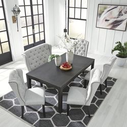 Jeanette Black/Linen Dining Room Set (Dining table and Chairs