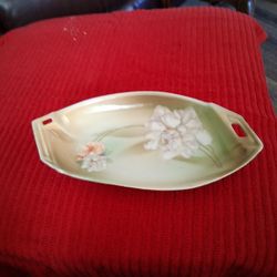 ANTIQUE RELISH DISH HAND PAINTED FLORALS 1(contact info removed) GREEN MARK 