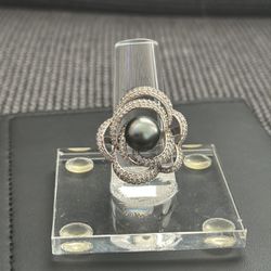 Silver Ring Size 8 With Black Pearl $75