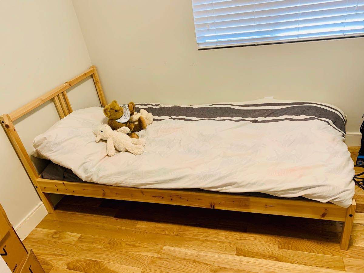 IKEA Twin Bed Frame with Slats, LinenSpa Mattress and 3inch Mattress Topper