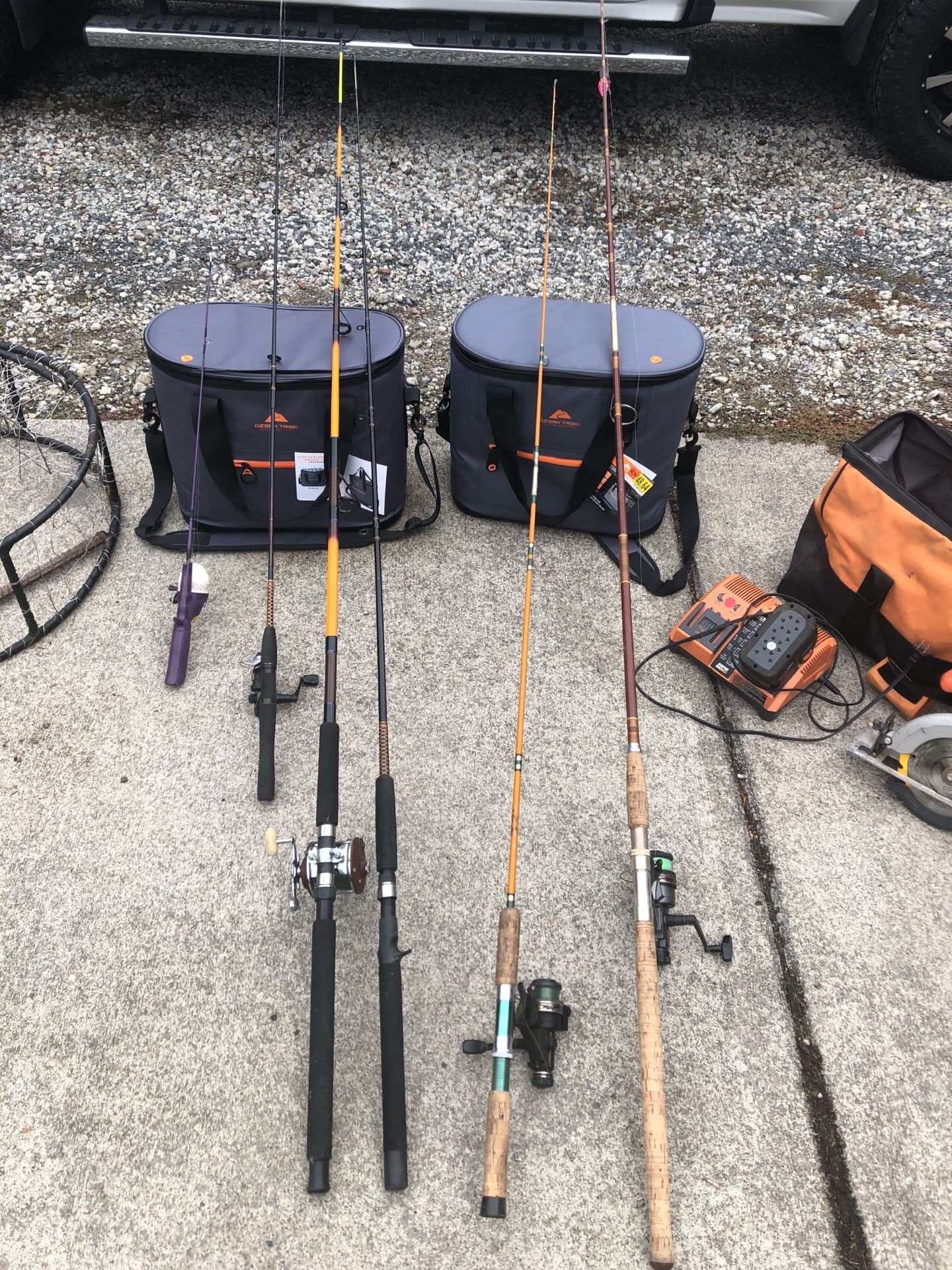 Assorted fishing rods.