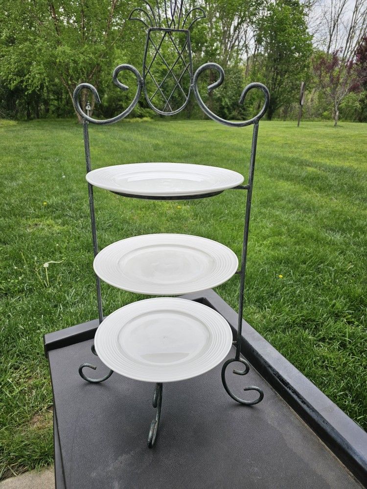 $15.00 - 32" Hostess Serving Stand, 3-Tier!  "Pineapple" Southern Hospitality Design Accent Topper!  Plates Not Included!  PRICE JUST REDUCED!