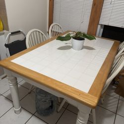White Tile And Solid Wood Table In Good Condition With 6 Chairs!