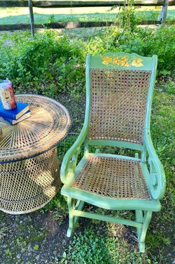 Vintage Green Rocker W/Caning