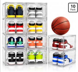10 Pack Thickened Plastic Clear Stackable Shoe Box Organizer, White
Acrylic&Rigid Plastic,Easy to Assemble,Storage Box with Lids,Magnetic Door, For Sn