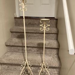 Awesome Pair Of Wrought Iron XTall Ivory Pillar Candle Holders!