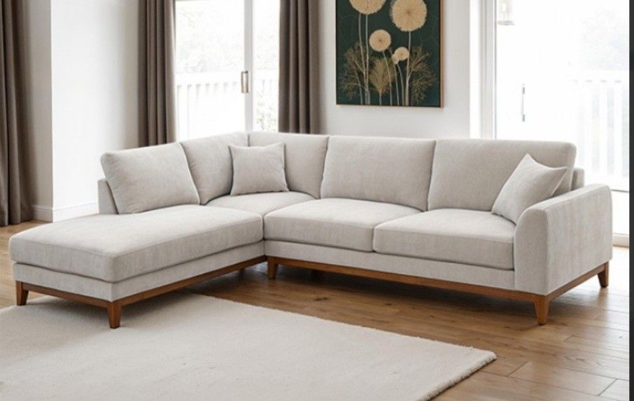 Brand New Light Grey Mid Century Modern Style Sectional Sofa 
