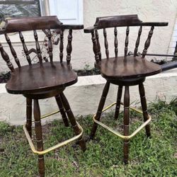 Vintage Solid Wood Swivel Bar Stools