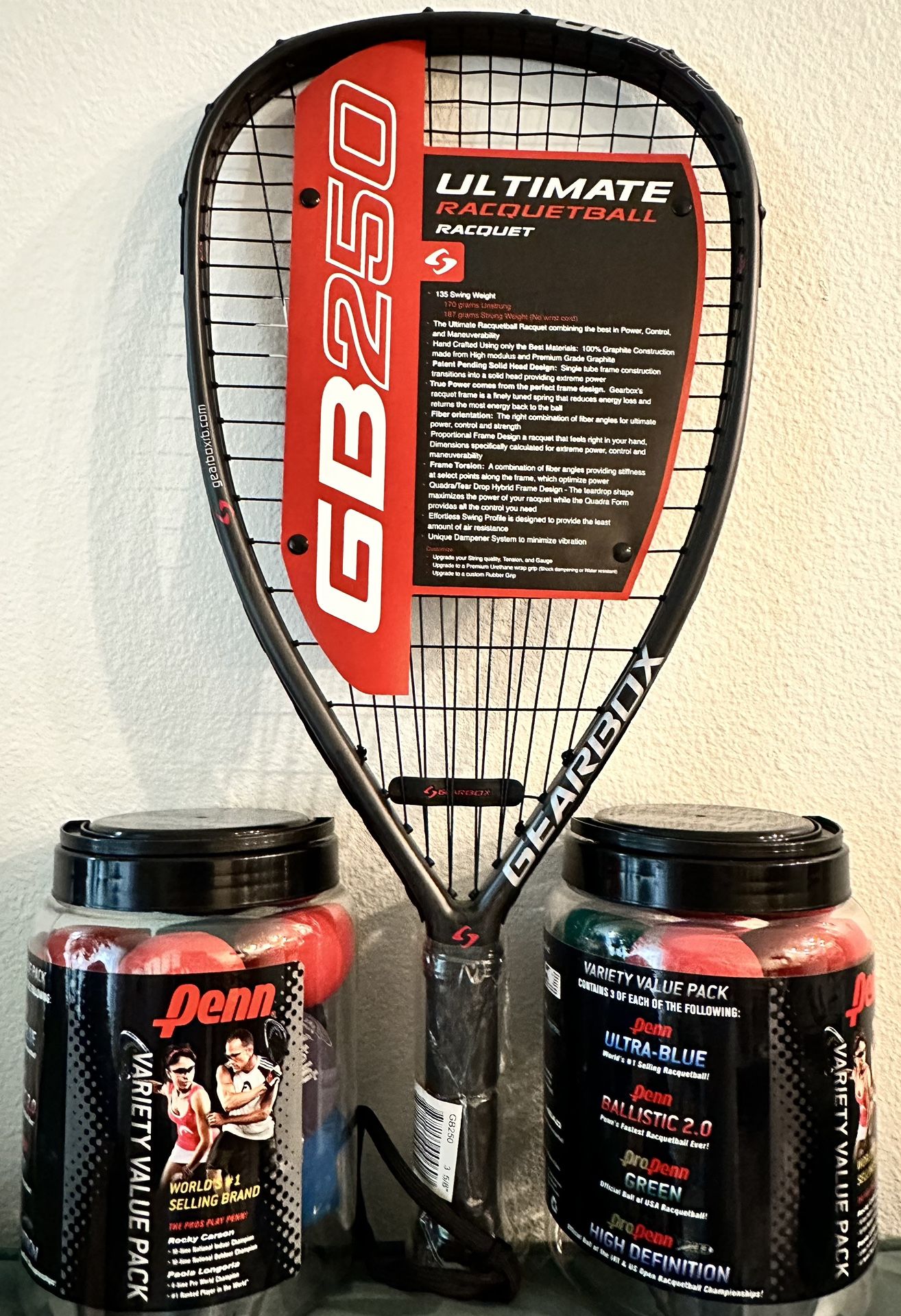 Gearbox GB250 Racquetball Racquet With Two PENN Variety Value Packs