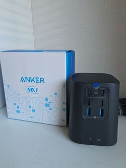 Anker Desktop Charger, 9-in-1 Power Strip with 300J Surge Protector, 5ft Flat Plug Extension Cord with Multiple Devices, 100W USB C Charger with 3 AC,