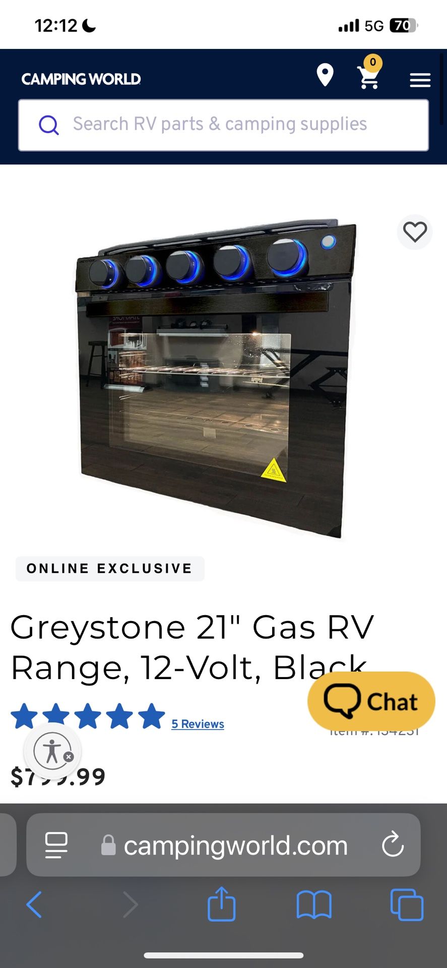 Greystone 21” RV Gas Stove/Oven
