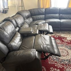 Black Leather Reclining Sectional Couch