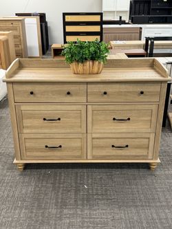 6- Drawer Dresser for Bedroom✨Wide Mid-Century Modern Chest in Rustic Oak Finish. Sturdy wooden storage organizer, perfect for the living room, nurser