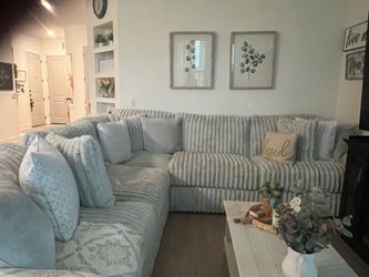 Light Gray Ribbed Sectional Sofa